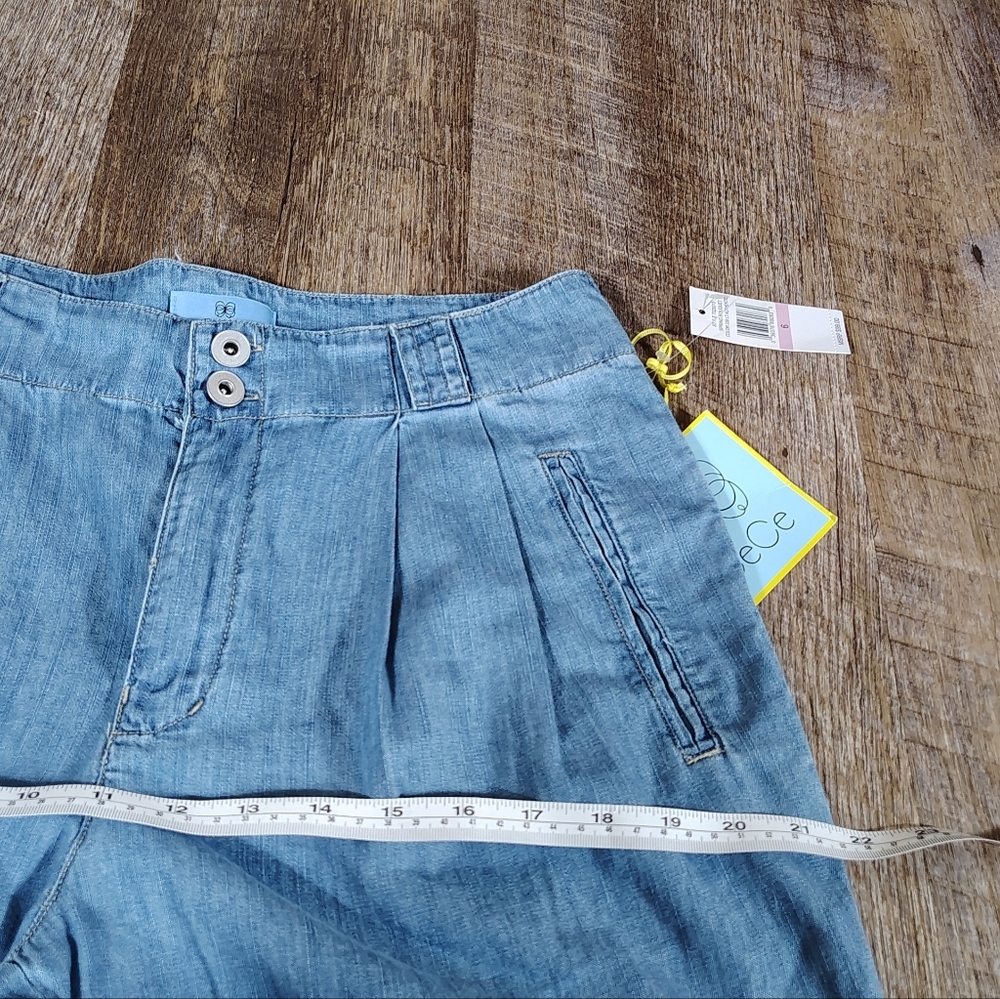 CeCe Pleated Tie Waist Cropped Denim Pants Womens Size 6 NWT - Picture 6 of 9